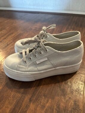 Superga Light Grey Platform Canvas Sneakers